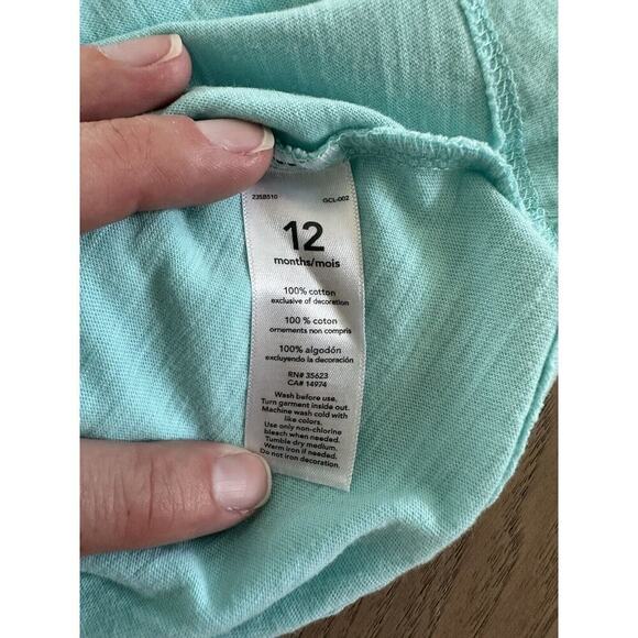Carters Girls Aqua Blue Pom Pom Trim Knit Short Sleeve T Shirt Size 12M - Picture 7 of 7